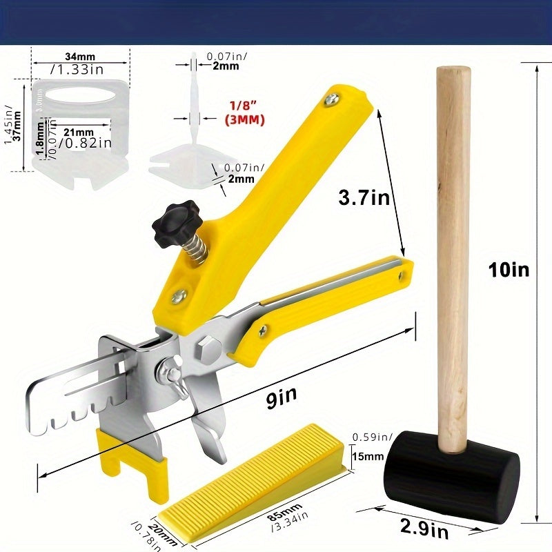 Tile Leveling System - 1202pcs with Plier, Mallet, Spacers, Clips and Wedges