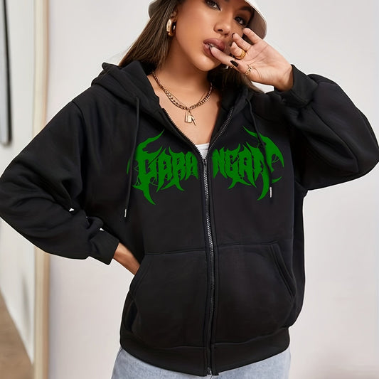  Y2K Sweatshirt Women's Plus Art Letter Print Zip Up Long Sleeve Hoodie