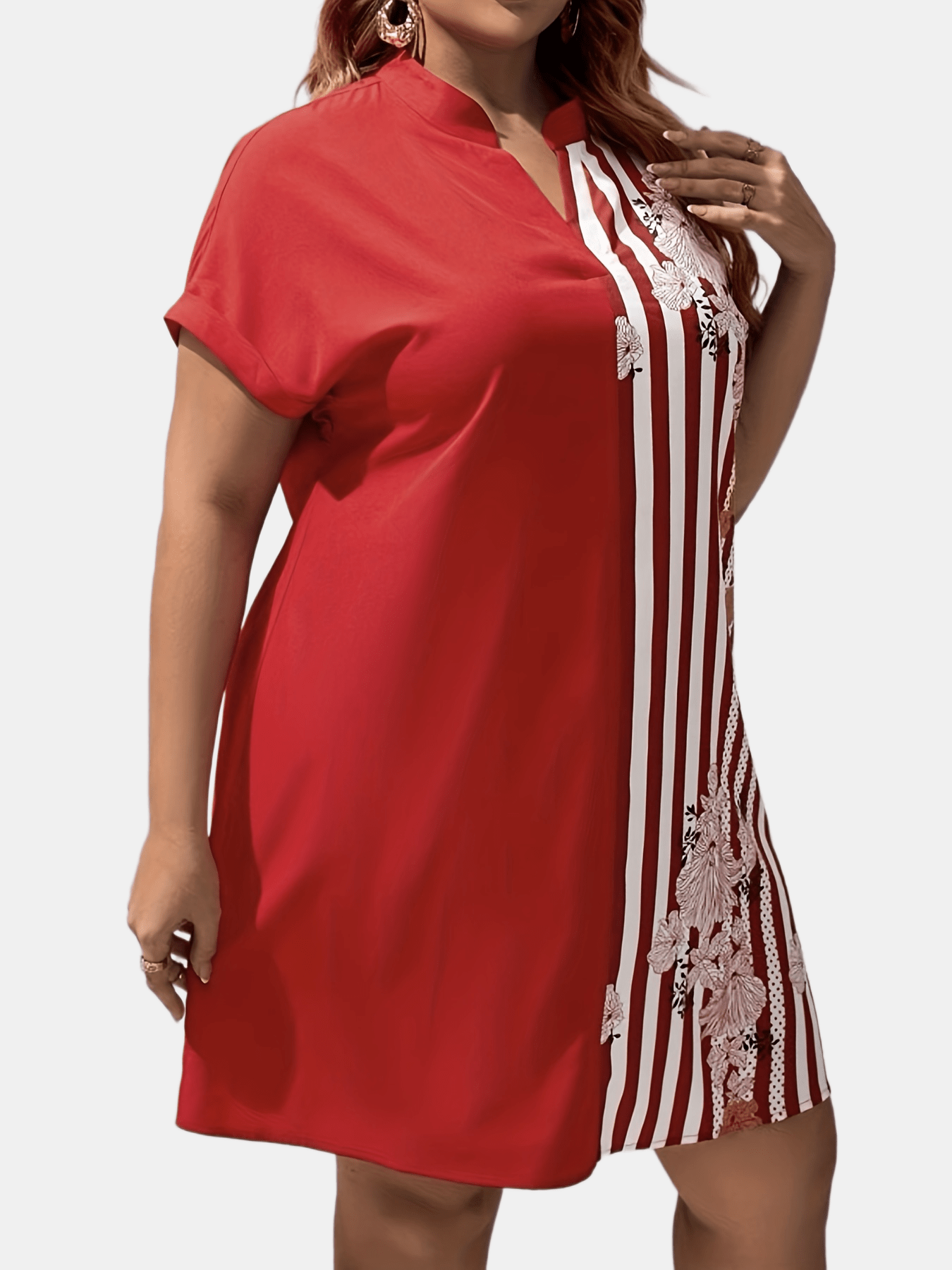  Women's Striped Floral Patchwork Dress