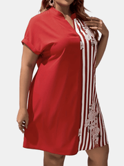  Women's Striped Floral Patchwork Dress