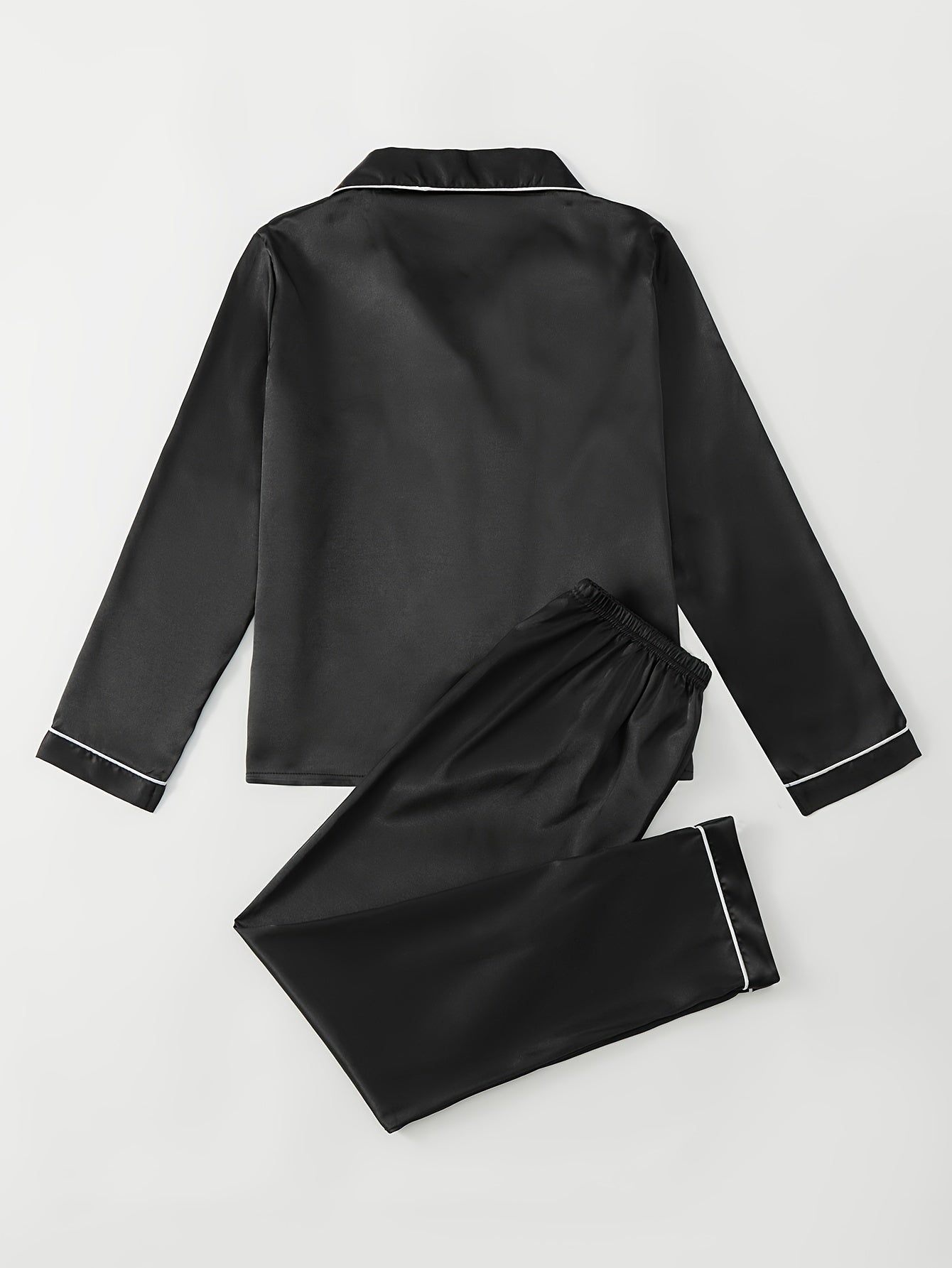 Satin Pajama Set Long Sleeve Top & Pants Women's Sleepwear
