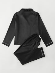 Satin Pajama Set Long Sleeve Top & Pants Women's Sleepwear