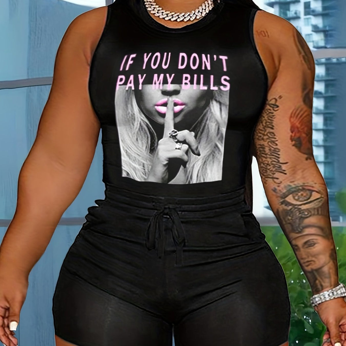  Cartoon Figure Print Tank Top & Shorts Set