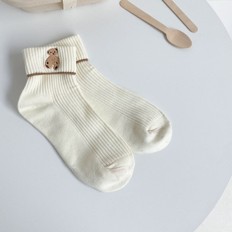 6 Pairs Women's Bear Embroidery Crew Socks