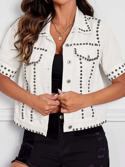 Studded Denim Jacket Single Breasted Button Coat