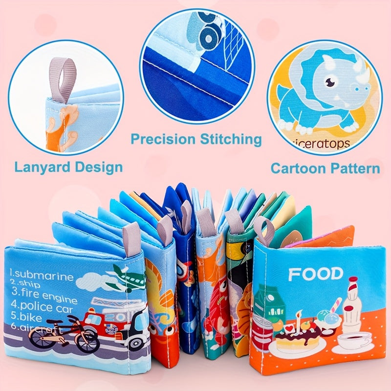 Colorful Educational Cloth Book - 6 Themes, English Letters, Cartoon Patterns
