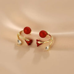 Festive Red Faux Pearl Tulip Flower Earrings For Women
