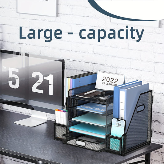 Mesh Desk Organizer 5 Tier with File Holder and Magazine Holder