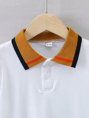 Boys Geometric Polo Shirts Short Sleeve Stretch Tops For Summer