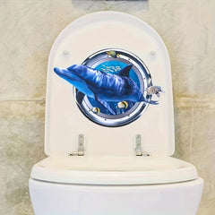 3D Dolphin Diving Mirror Toilet Sticker Bathroom Decoration