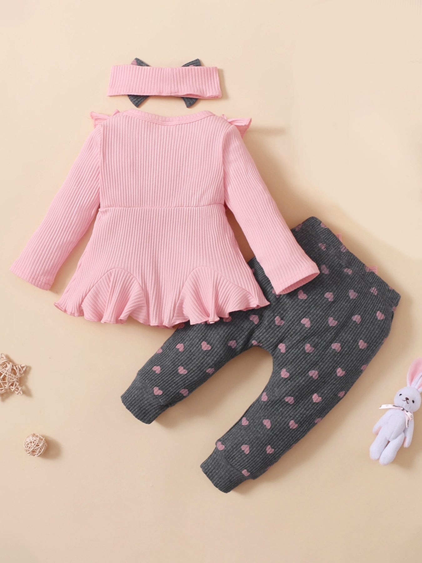 Cute Baby Girl 3-Piece Outfit Set Ruffle Top Leggings Bow Headband