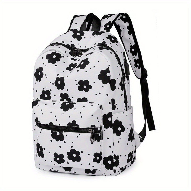 Cartoon Print Backpack Zipper Rucksack School Bag