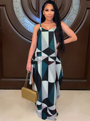  Geometric Print Maxi Cami Dress With Pockets