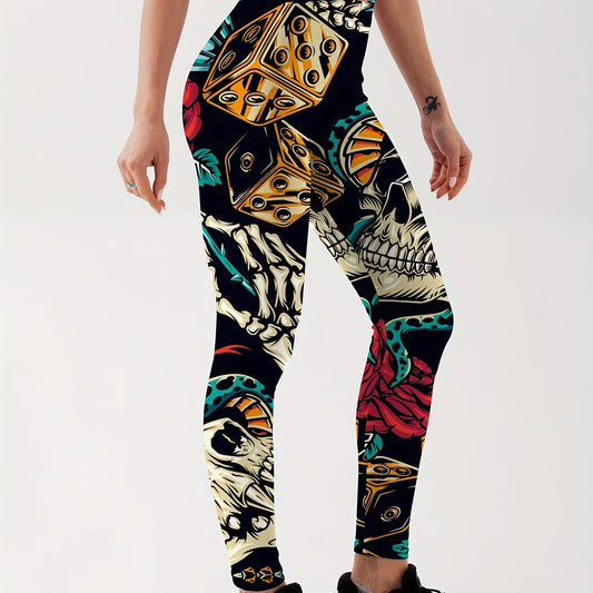 Skull Graphic Seamless Fitness Pants For Halloween High Elastic Leggings