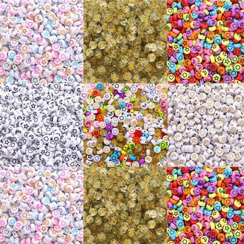 100pcs 4 7mm Star Moon DIY Colorful English Letter Flat Beads