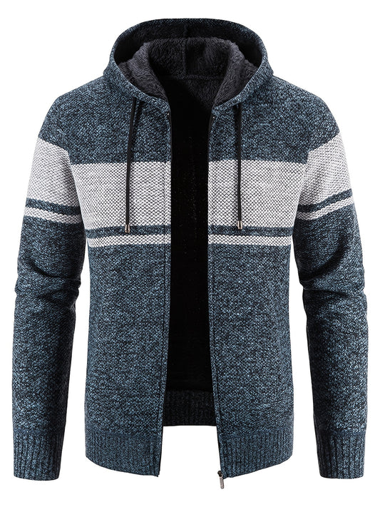 Men's Hooded Plush Sweater with Contrast