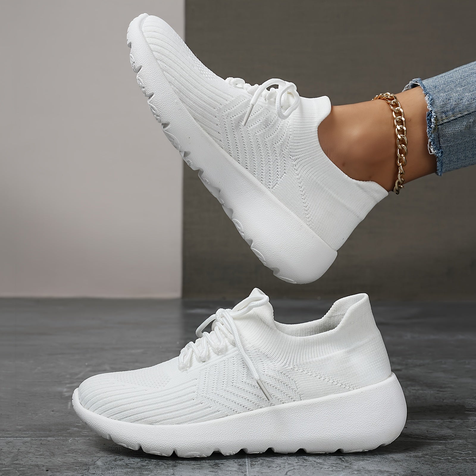 Solid Breathable Woven Shoes Running Sneakers