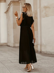 V Neck Pleated Ruffle Maxi Party Dress