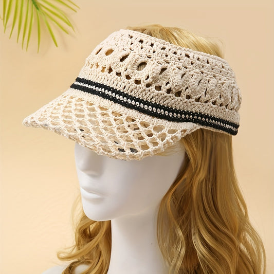 UPF50 Ponytail Visor Hat Crochet Sun Hats For Women