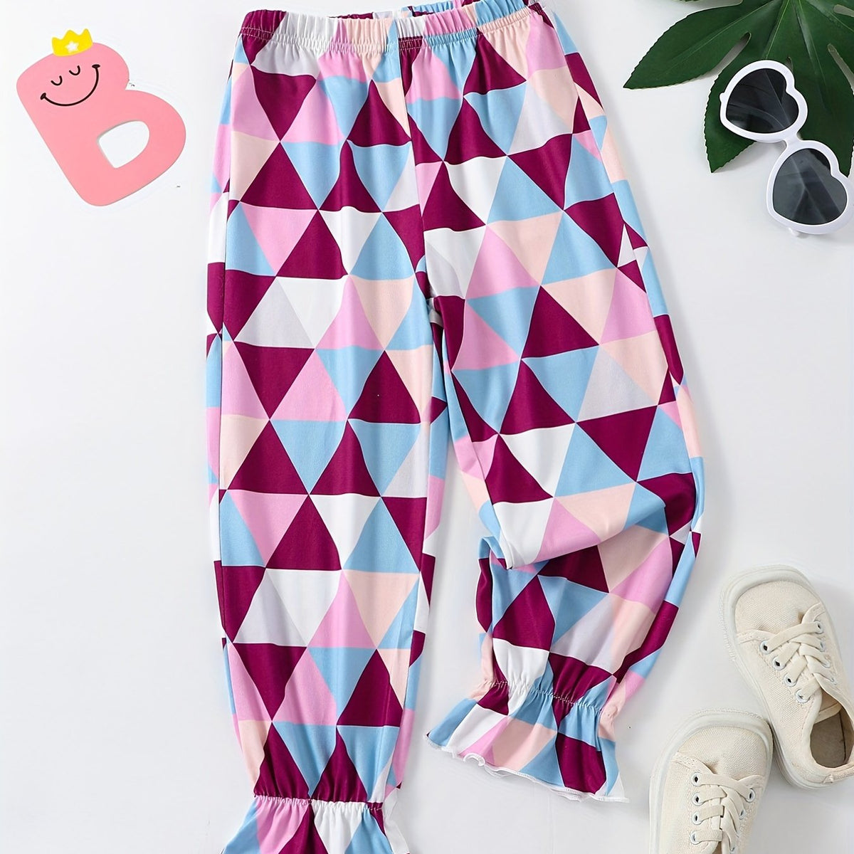 Girls Geometric Pattern Baggy Pants for All Seasons