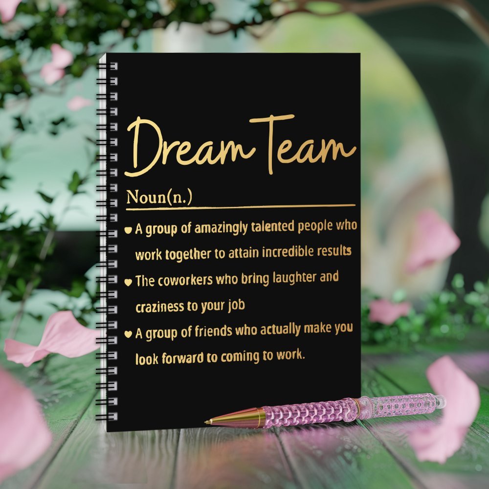 Inspirational Spiral Notebook DREAM TEAM Motivational with Golden Text 100 Pages