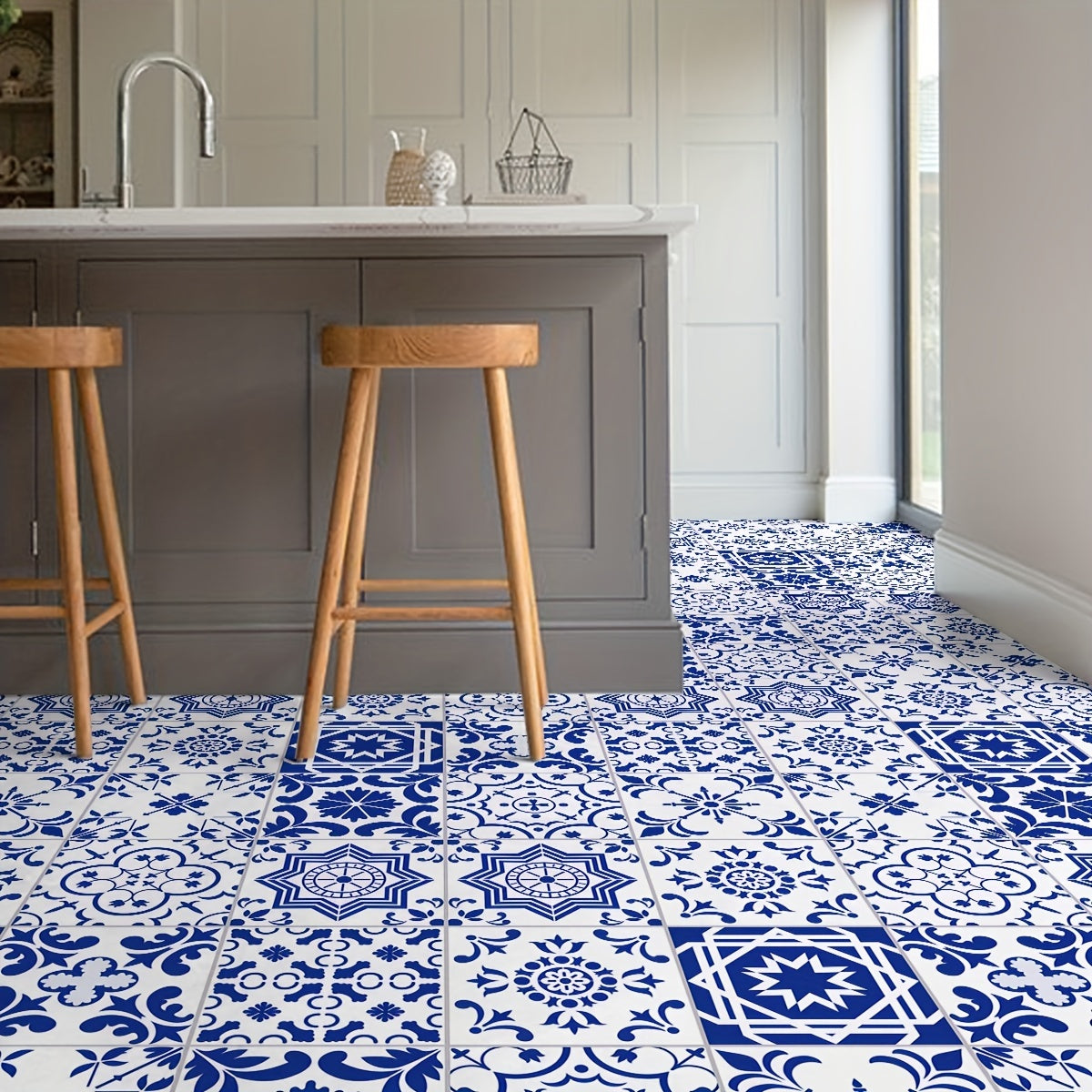 12pcs Mediterranean Style Floor Stickers Self adhesive
