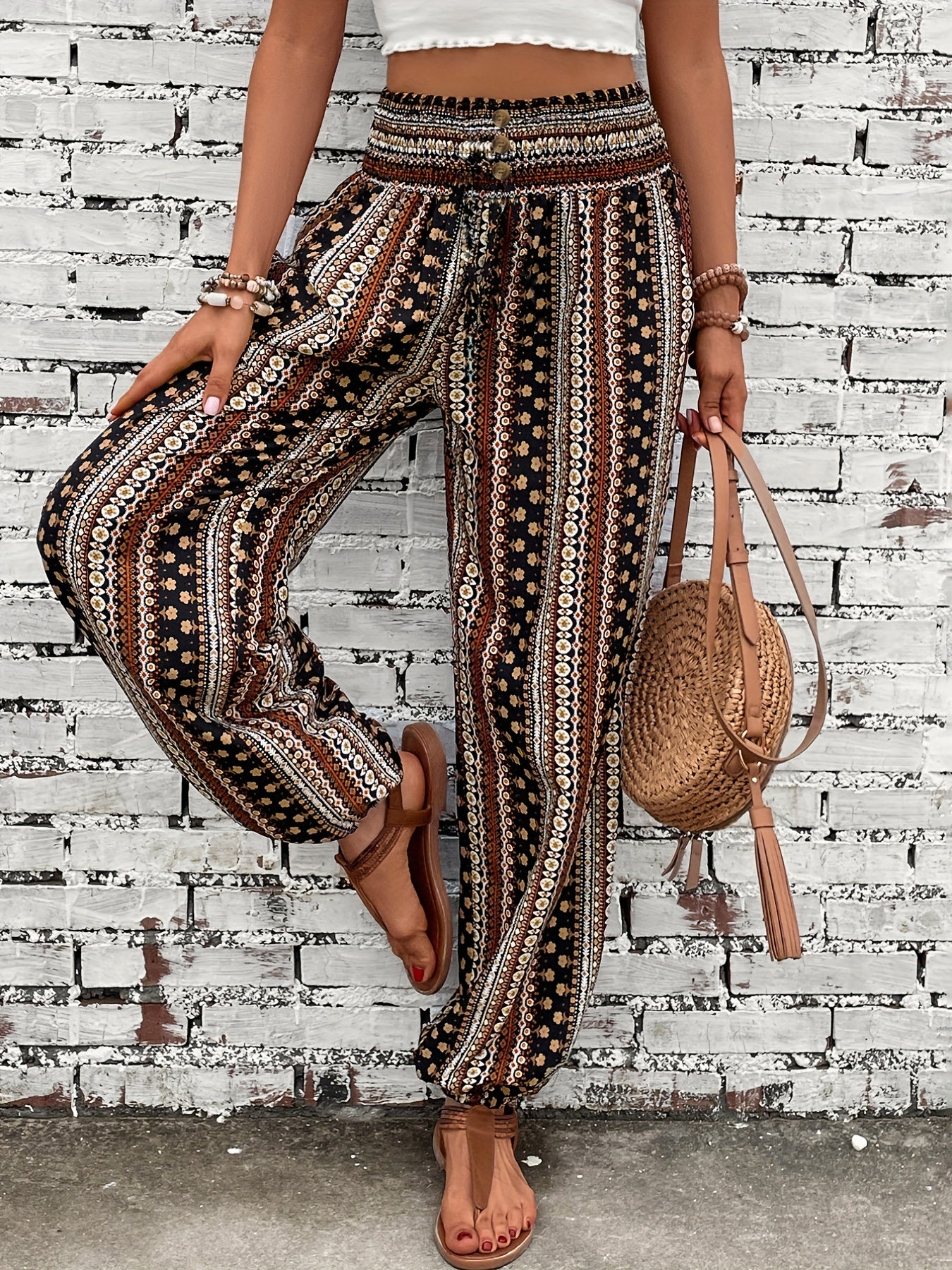 Boho Pants Women's Plus Geo Print High Waisted Harem Trousers