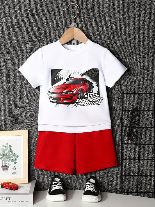 Boys Racing Car Outfit Short Sleeves T shirt & Shorts Casual Summer Kids Clothes
