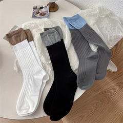 3 Pairs Colorblock Calf Socks All match Knee High Socks