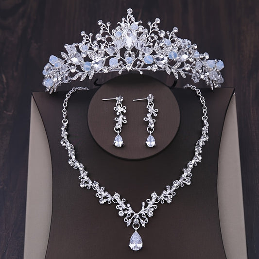 Baroque Crystal Bridal Jewelry Set Vintage Rhinestone Tiara Necklace Earring