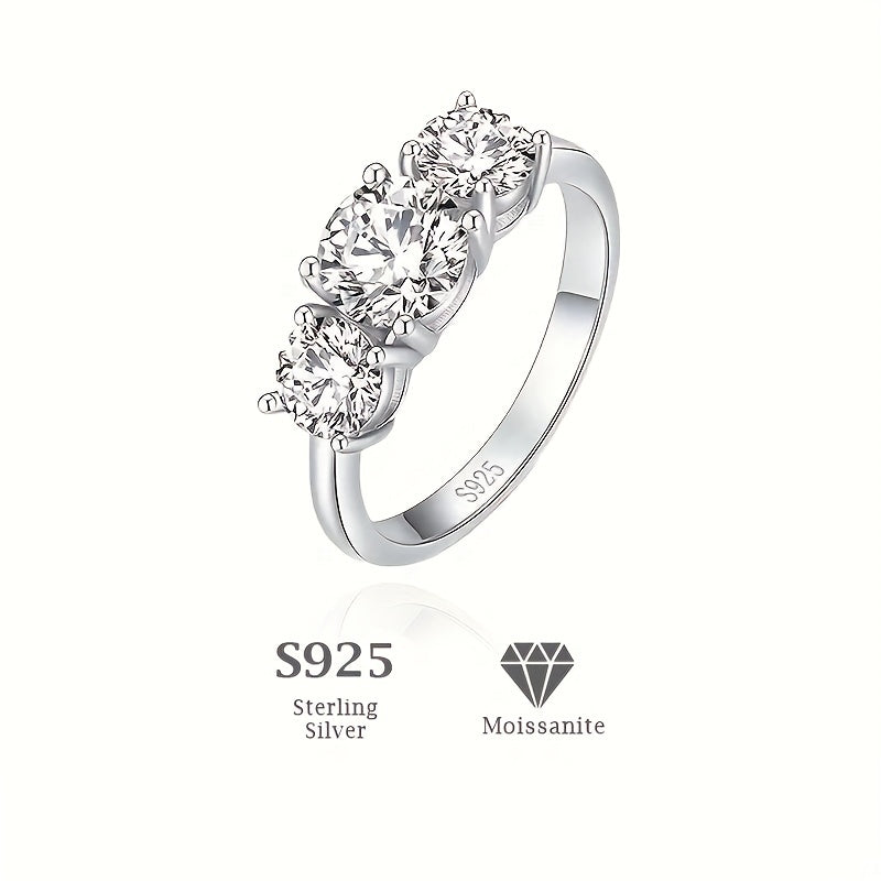 Three Stone 2.4 Moissanite Ring S925 Sterling Silver