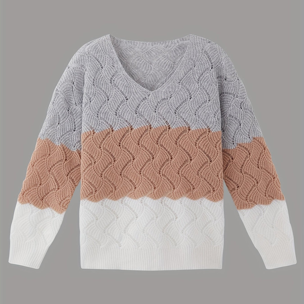  Colorblock V-Neck Sweater Long Sleeve Jumper