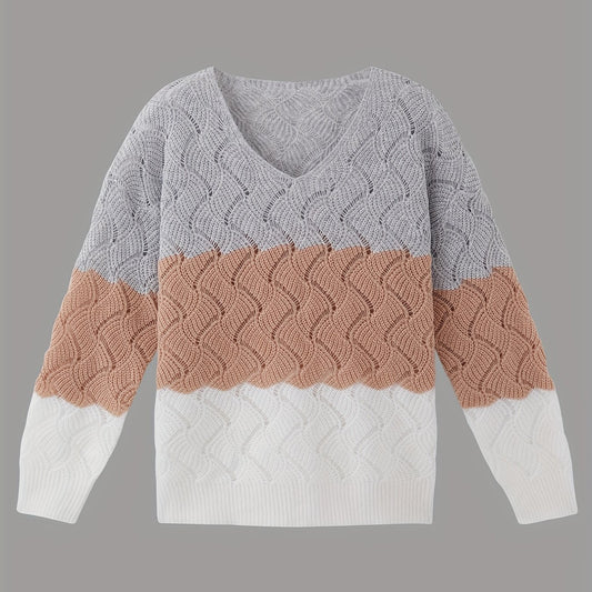  Colorblock V-Neck Sweater Long Sleeve Jumper