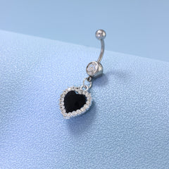 Heart Charm Belly Button Ring Stainless Steel Zircon Body Jewelry