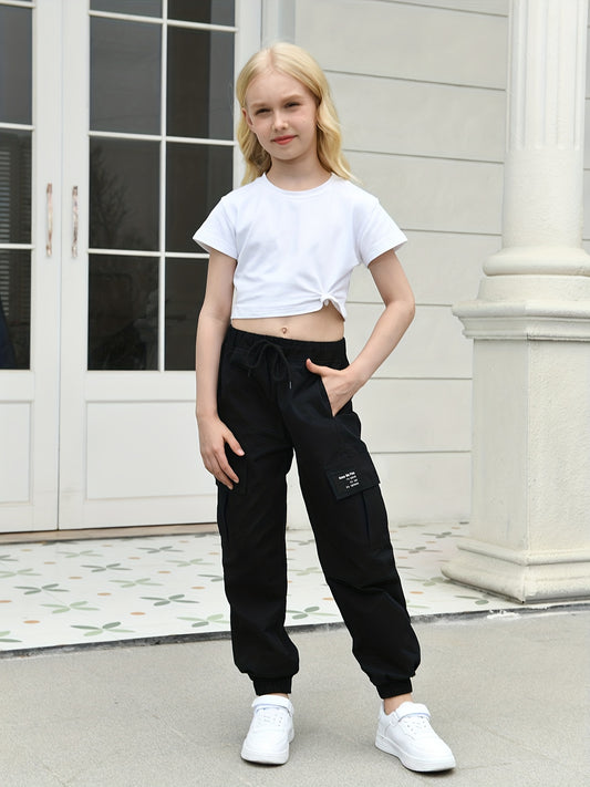 Girls High Waisted Cargo Jogger Pants with Pockets
