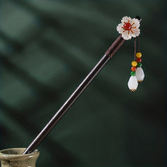 Chinese Floral Hairpin Wooden Hair Stick Ponytail Holder Accessories