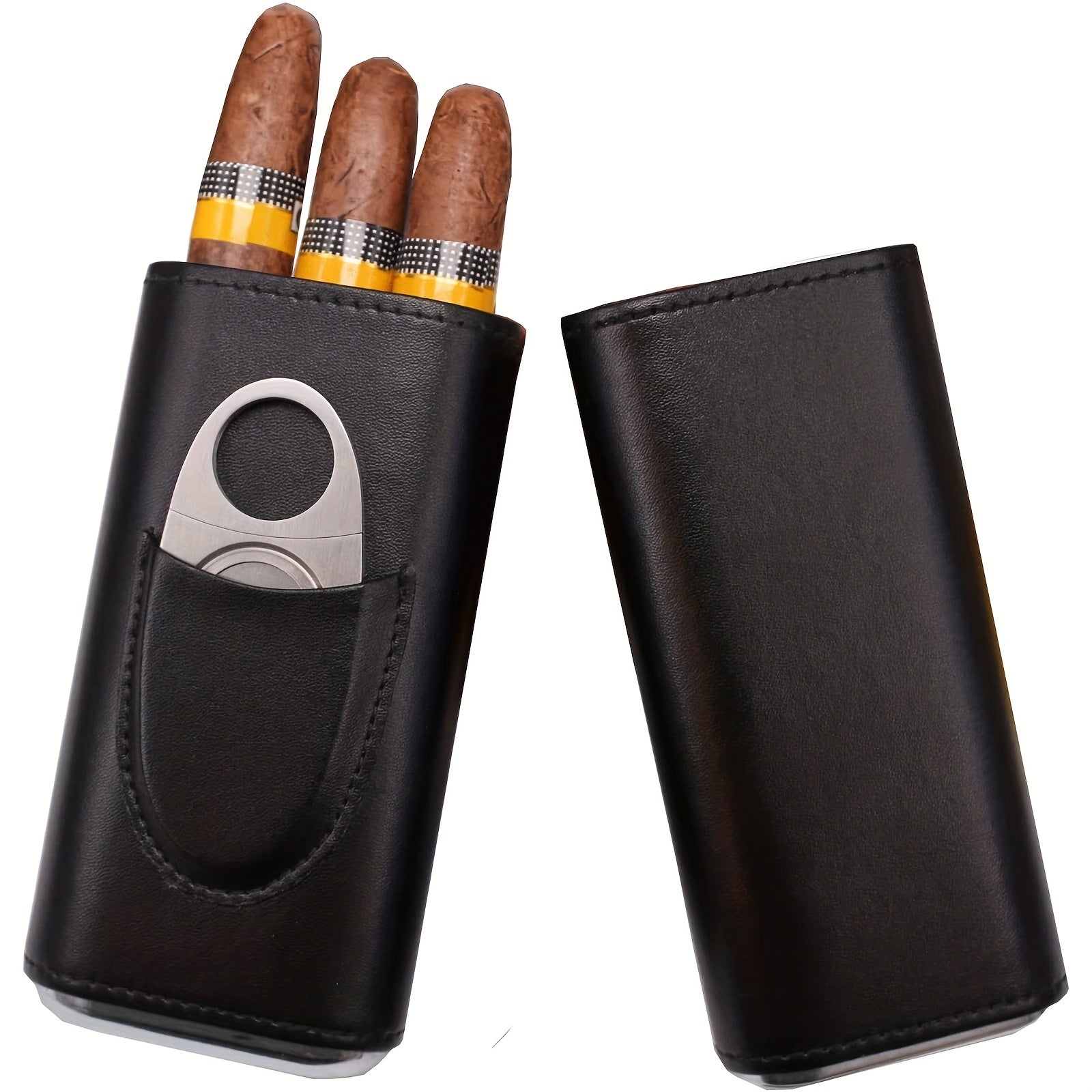 Classic PU Leather Cigar Storage Box with Cedar Wood Lining & Cutter