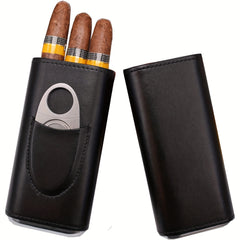 Classic PU Leather Cigar Storage Box with Cedar Wood Lining & Cutter