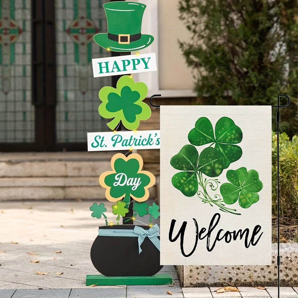 St Patrick's Garden Flag 30 48x45 72 Cm Double Sided Green Shamrocks Clovers