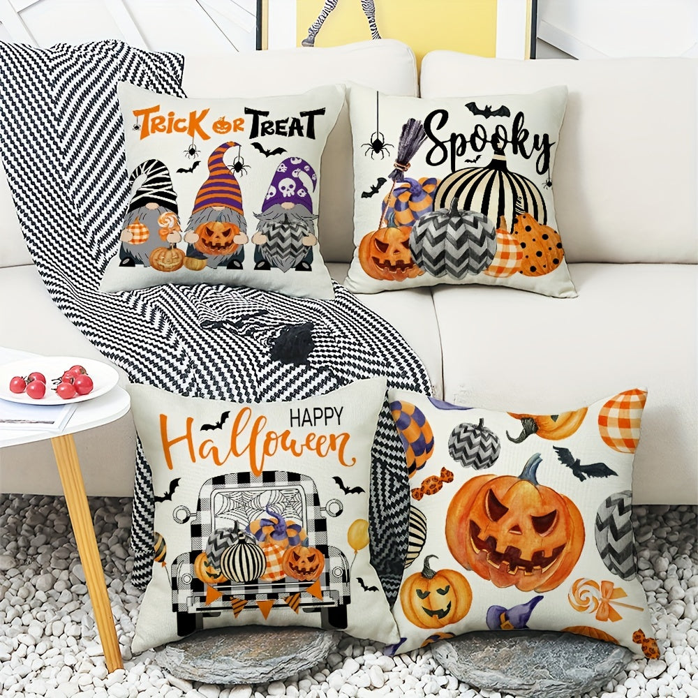 Halloween Pumpkin and Faceless Man Throw Pillow Cover 17.7x17.7in