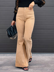  Corduroy Button Fly Flared Leg Trousers