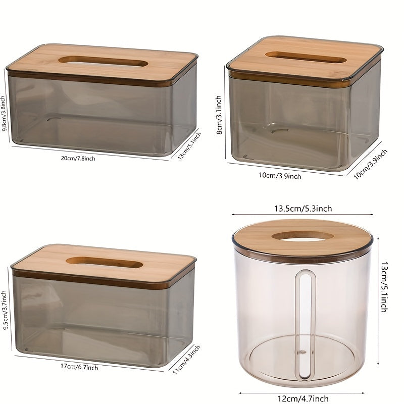 Transparent Tissue Box with Wooden Lid for Toilet Paper and Tissues