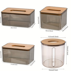 Transparent Tissue Box with Wooden Lid for Toilet Paper and Tissues