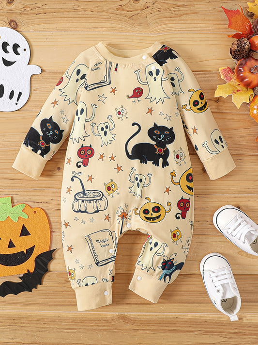 Infant Halloween Cartoon Print Long-sleeved Jumpsuit