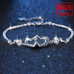 Festive Heart Bracelet 925 Sterling Silver Hypoallergenic with Zirconia Accents