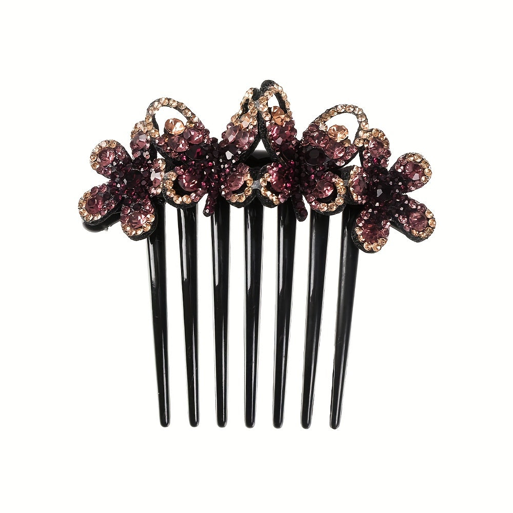 Flower & Rhinestone Hair Comb Hair Pin Hair Styling Accessory