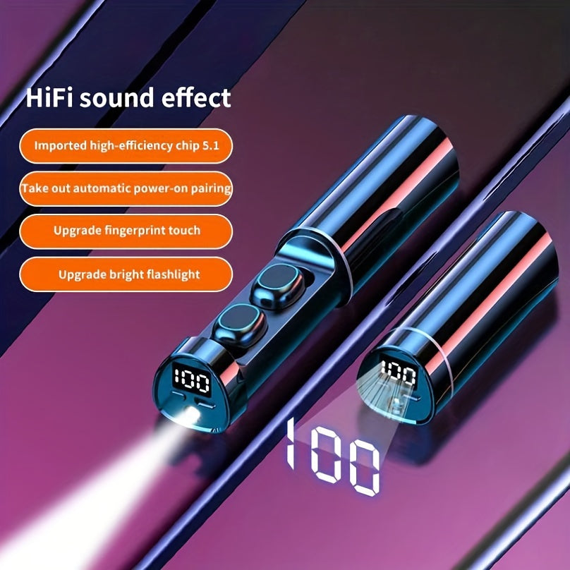 Portable Wireless Headset with Smart Display & Flashlight