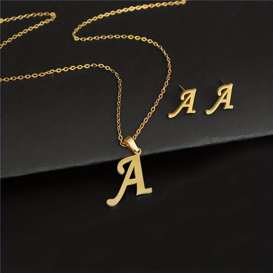 Golden 26 Letters Necklace & Earring Set For Men
