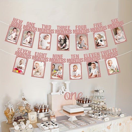 Pink Birthday Photo Clip Flags for Baby Showers