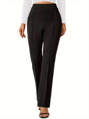  Pants Women's Plus Solid Elastic High Rise Straight Leg Trousers